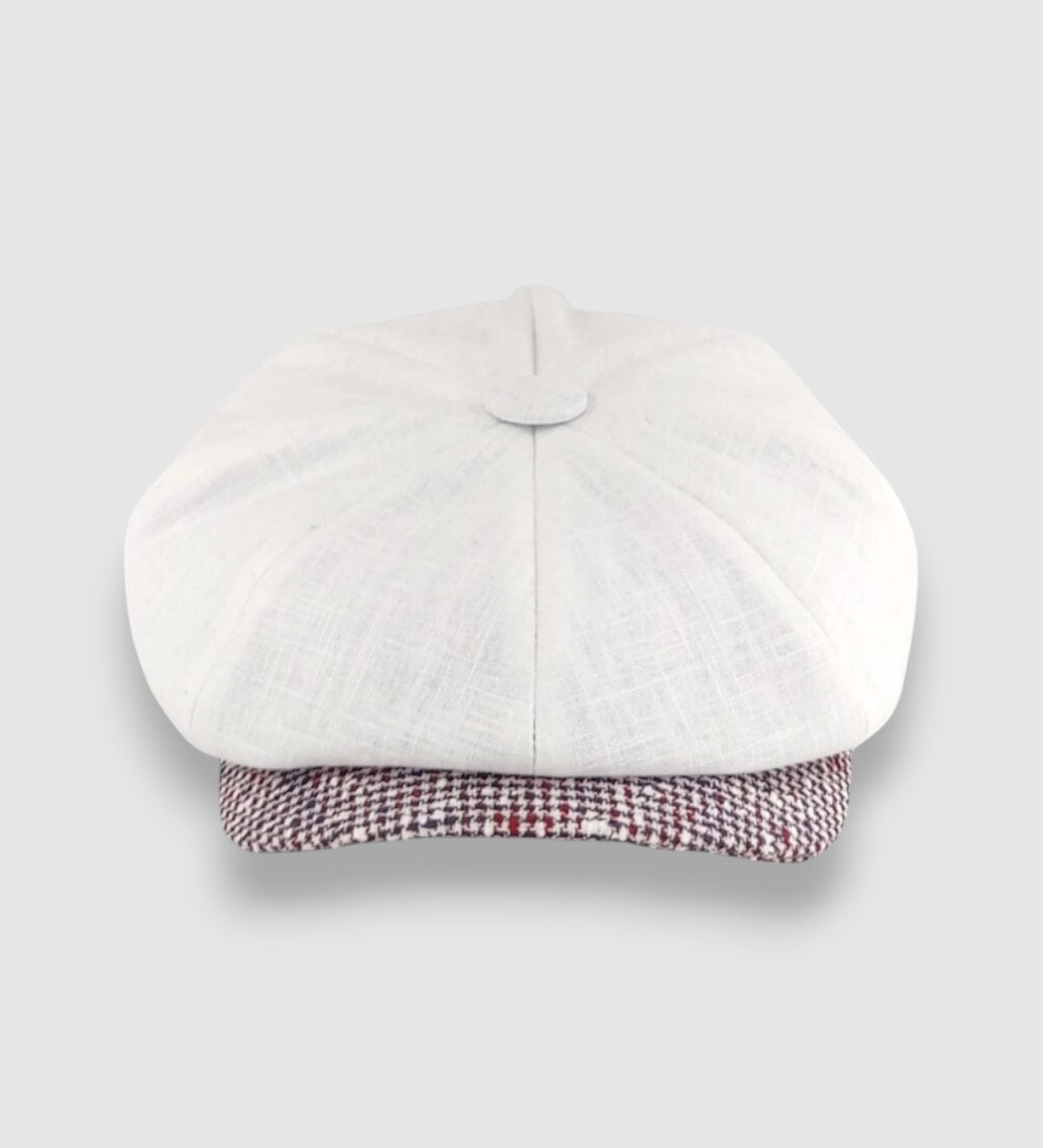 Bakerboy cap in white washed linen — Albert’s Capri, cool and textured, handmade by Mister Miller. front view