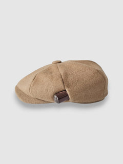 Beige camel hair Cigar Bakerboy cap — Albert’s Holy Smoke by Mister Miller, profile view.