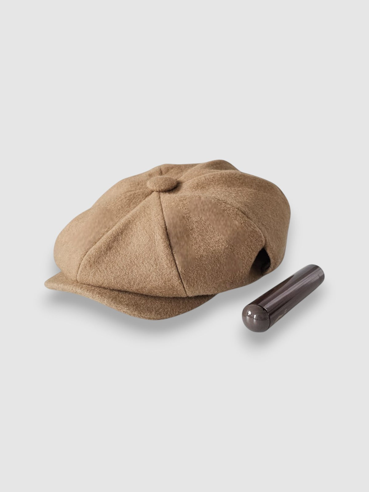 Beige camel hair Cigar Bakerboy cap — Albert’s Holy Smoke by Mister Miller, showing cigar compartment detail