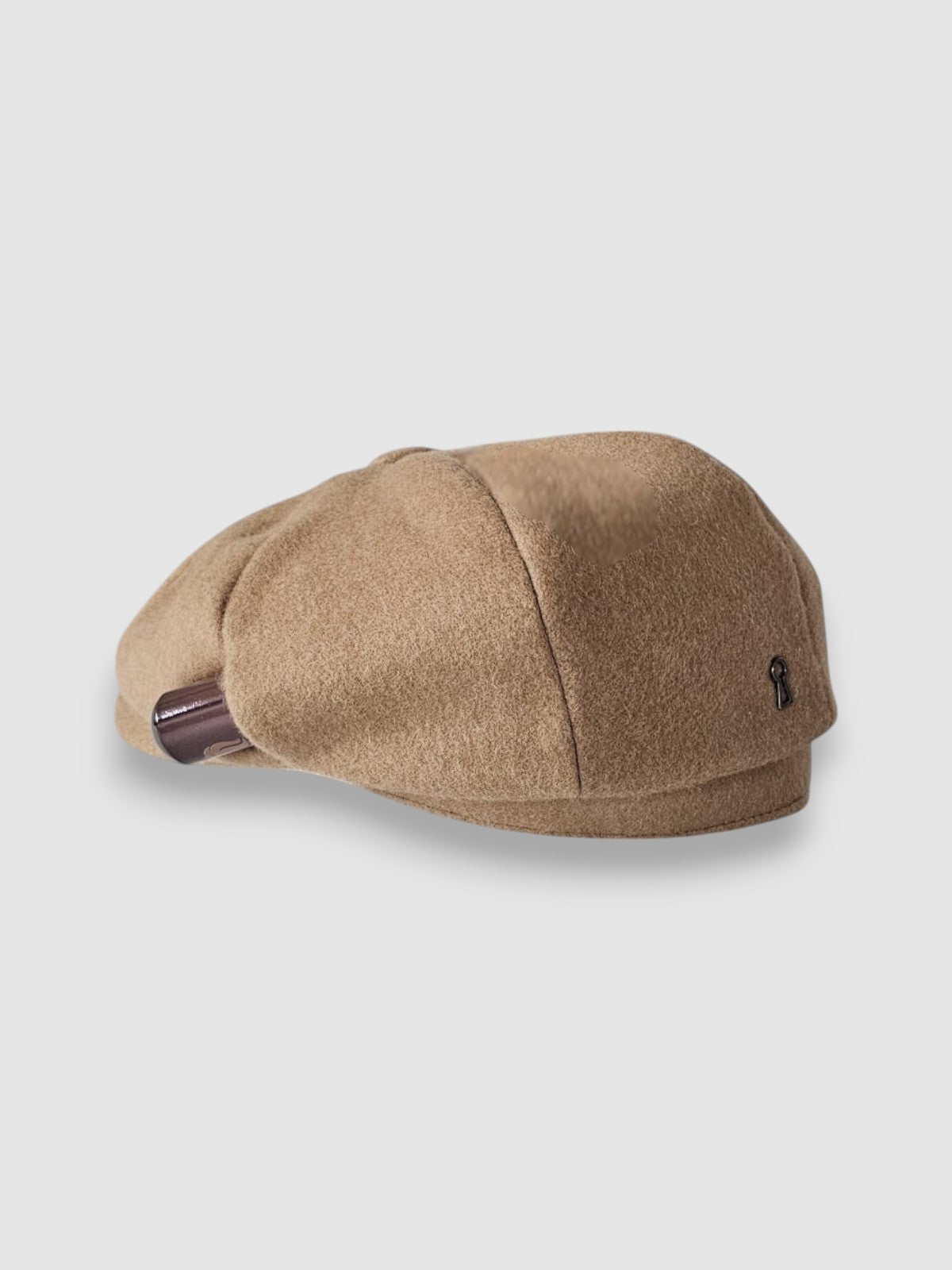 Beige camel hair Cigar Bakerboy cap — Albert’s Holy Smoke by Mister Miller, 3/4 rear view