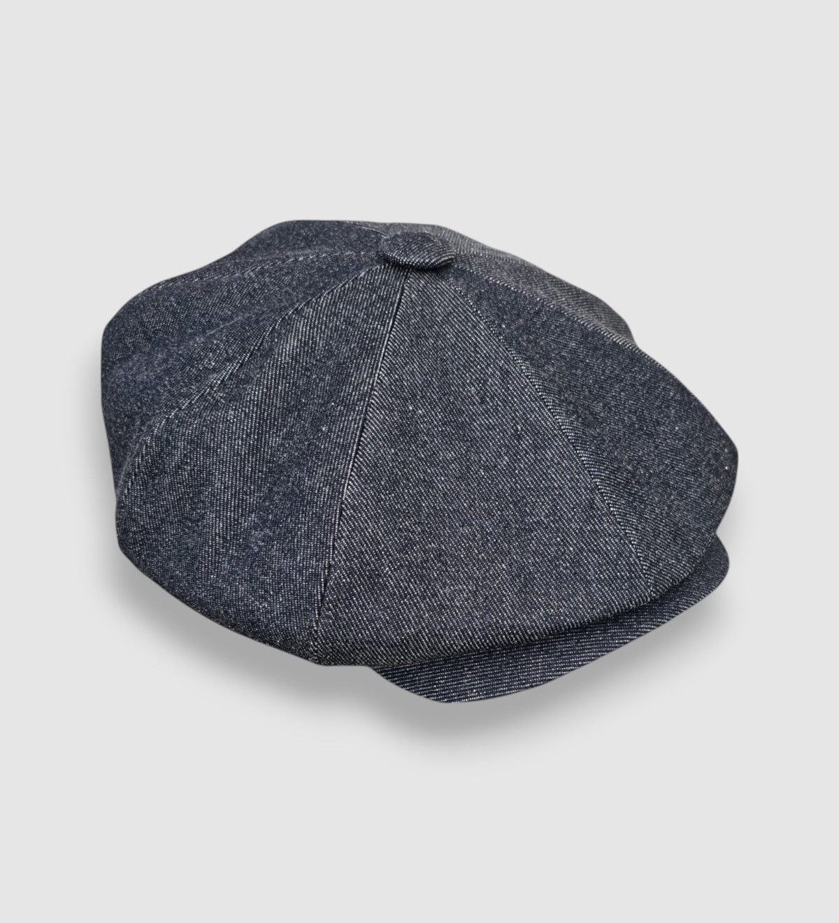 Oversized Bakerboy cap in blue denim — Finch’s Jeans by Mister Miller, side view