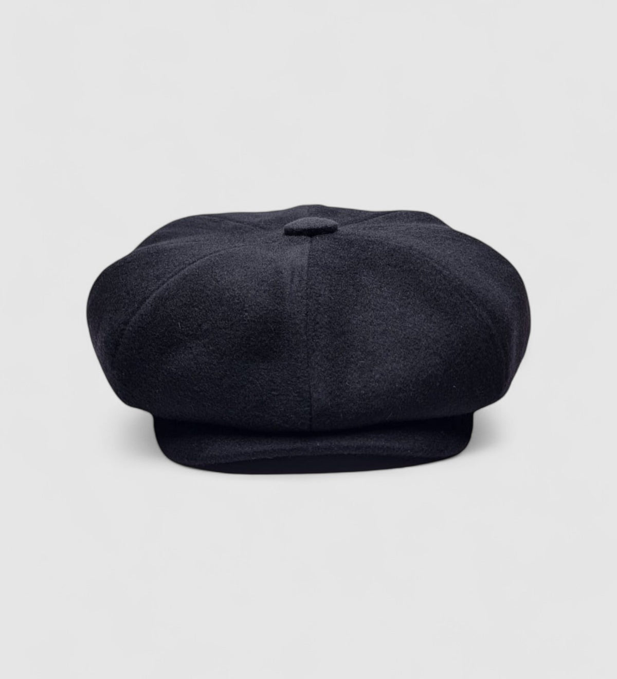 Oversized Bakerboy cap in black cashmere — Finch’s Ace by Mister Miller, front view