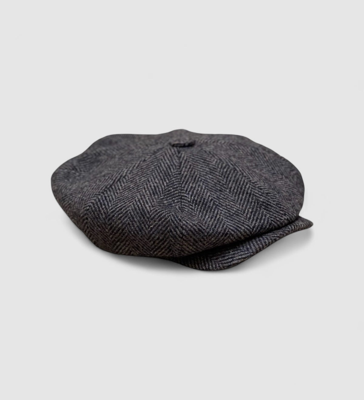 Oversized Bakerboy cap in grey Harris Tweed — Finch’s Gypsy by Mister Miller, side view