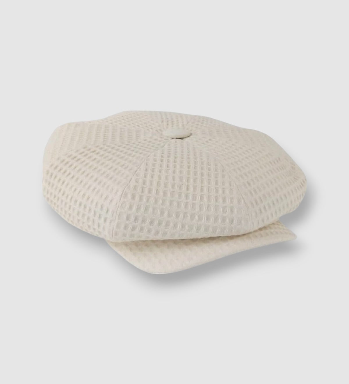 Oversized Bakerboy cap in cream waffle cotton — Finch’s Racket by Mister Miller, side view