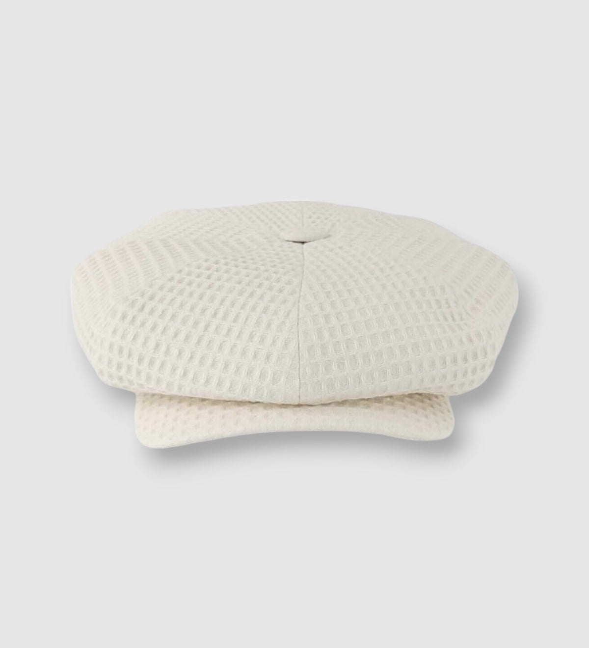 Oversized Bakerboy cap in cream waffle cotton — Finch’s Racket by Mister Miller, front view