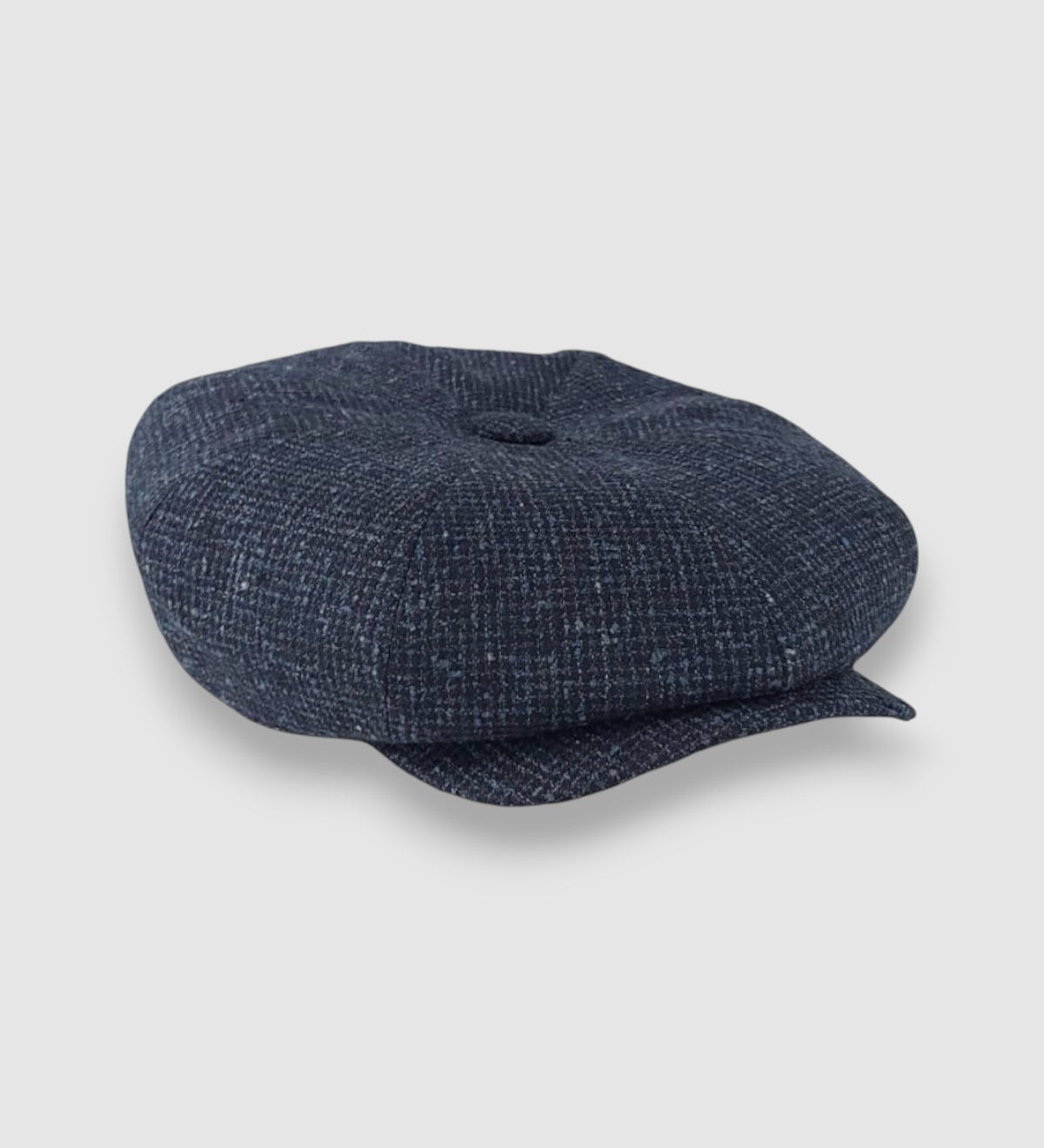 Oversized Bakerboy cap in blue textured linen — Finch’s Seas by Mister Miller,  side view