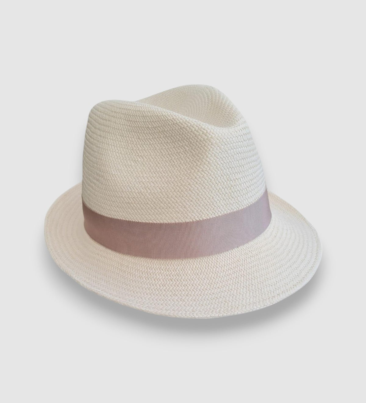Cruz Panama hat in handwoven Ecuadorian Toquilla straw with champagne grosgrain ribbon, by Mister Miller. side view