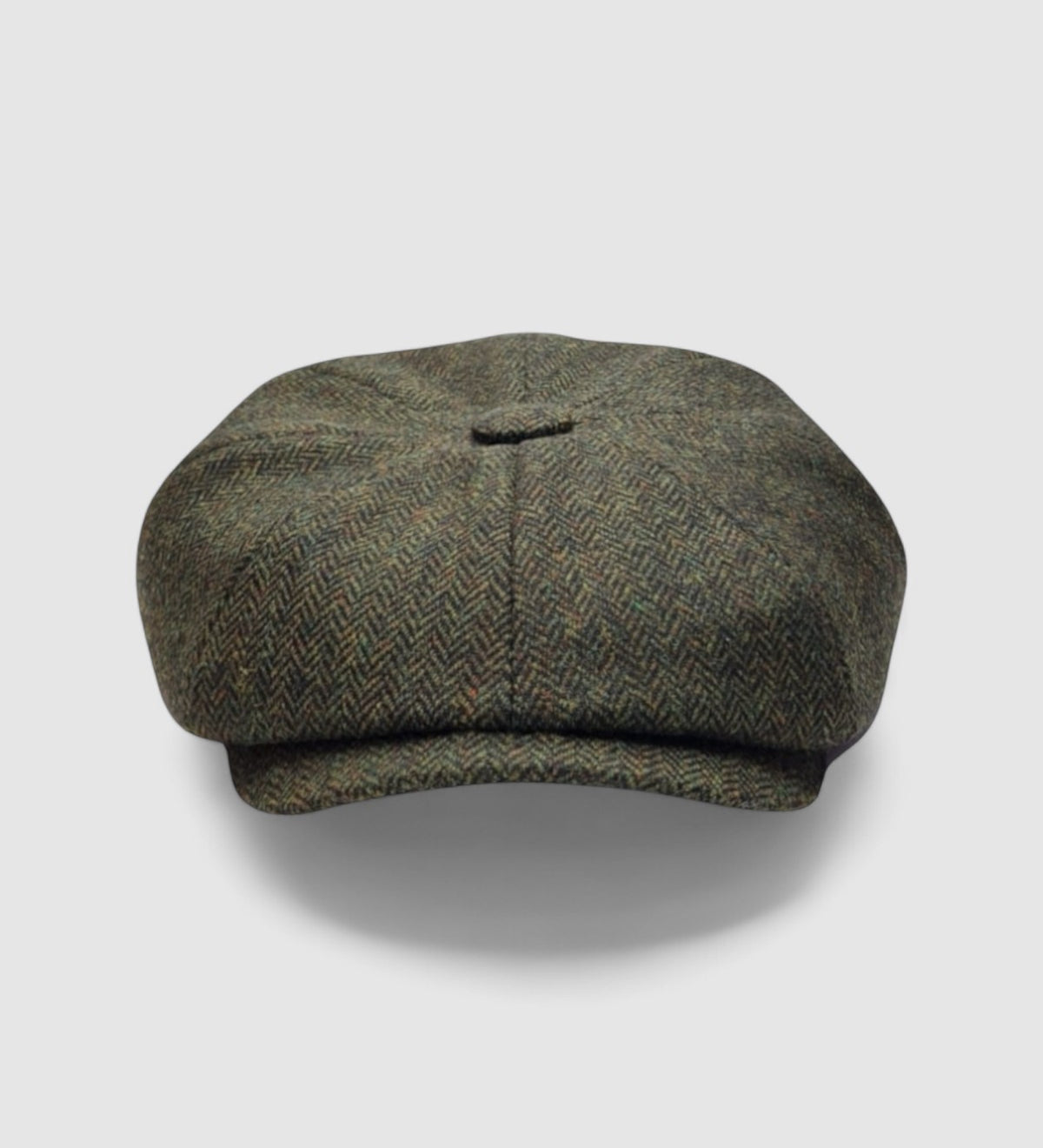 Bakerboy cap in green Merino lambswool — Riley’s Races by Mister Miller, handmade in Britain. front view