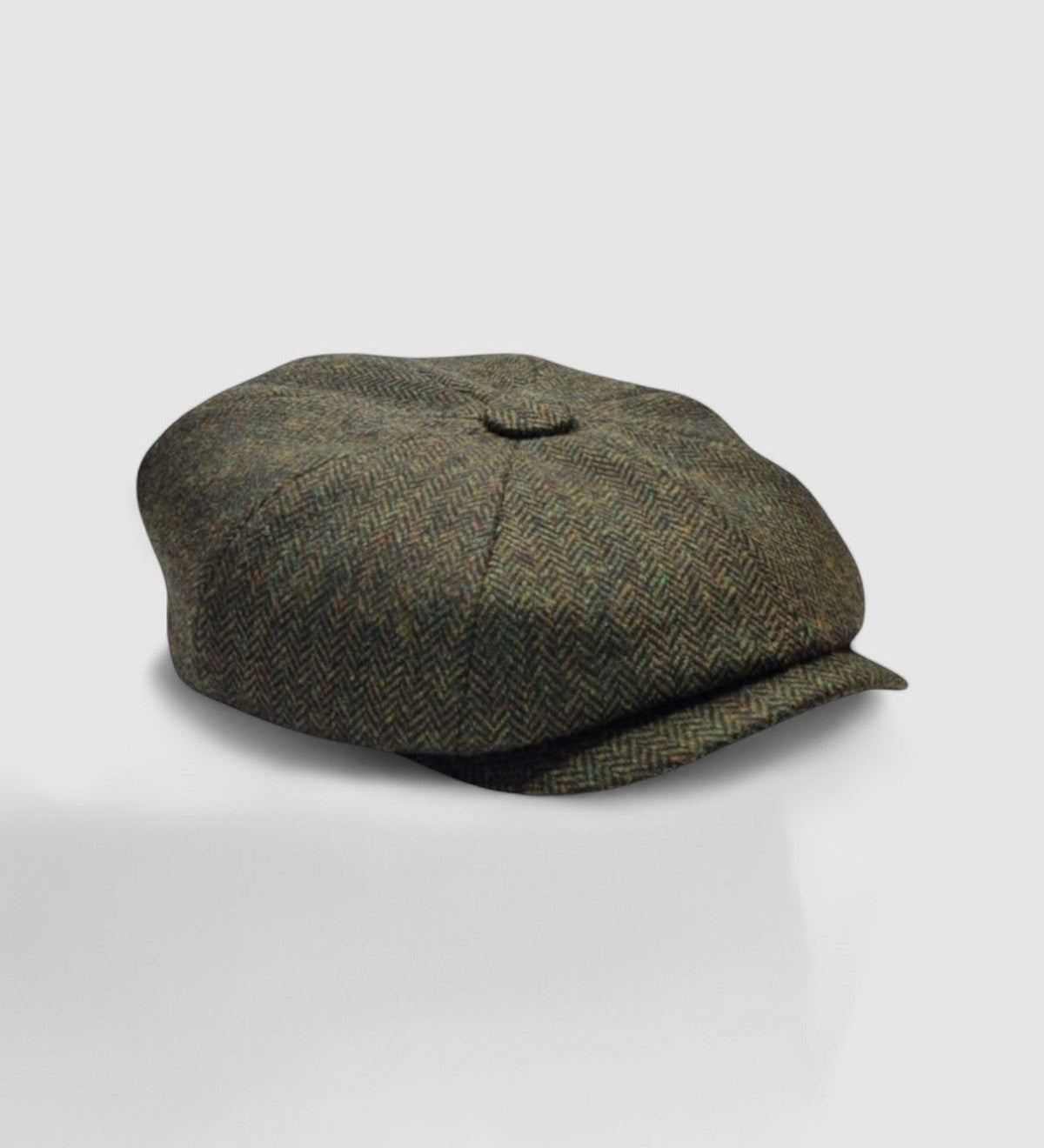 Bakerboy cap in green Merino lambswool — Riley’s Races by Mister Miller, handmade in Britain. side view