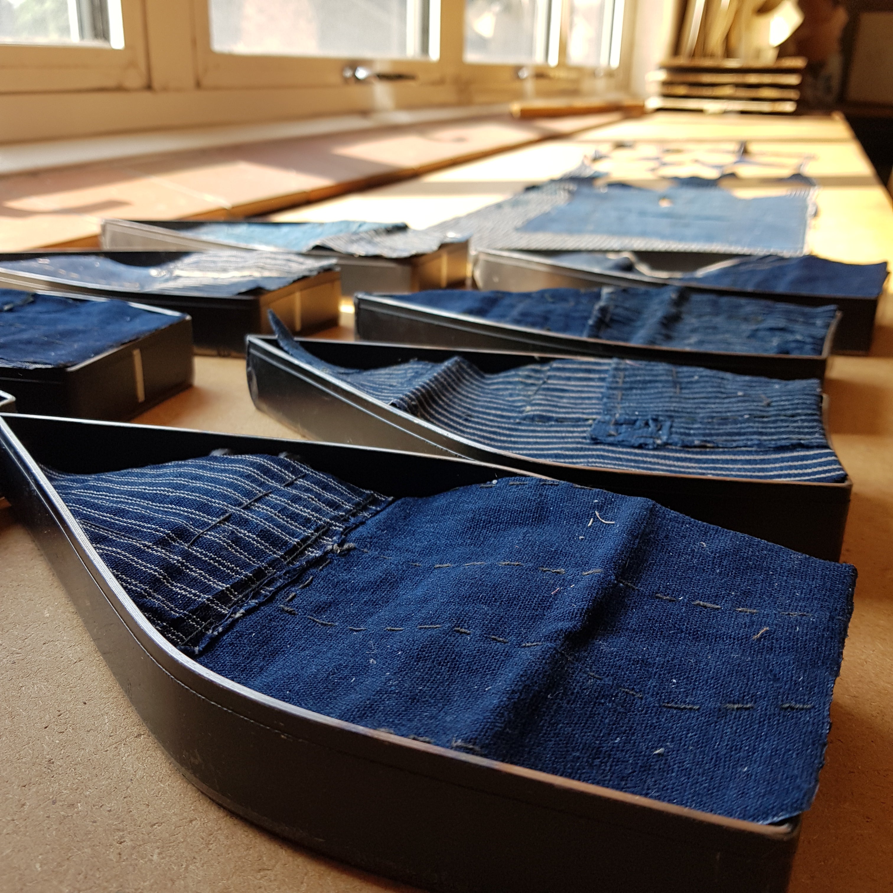 hat panels cut to pattern shapes