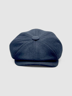 Bakerboy cap in black cashmere wool — Albert’s Ace, 8-panel with back headband, handmade by Mister Miller
