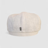 Albert's Sails Bakerboy Hat in White Washed Linen with Blue Contrast Peak
