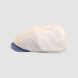 Albert's Sails Bakerboy Hat in White Washed Linen with Blue Contrast Peak