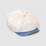 Albert's Sails Bakerboy Hat in White Washed Linen with Blue Contrast Peak
