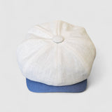 Albert's Sails Bakerboy Hat in White Washed Linen with Blue Contrast Peak