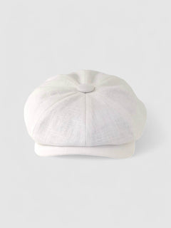 Albert's Beach Bakerboy Cap in white washed linen