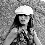 Albert's Beach Bakerboy Cap in white washed linen
