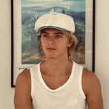 Albert's Sails Bakerboy Hat in White Washed Linen with Blue Contrast Peak