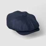 Bakerboy cap in black washed linen — Albert’s Nights, versatile spring/summer style, handmade by Mister Miller. side view.
