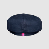 Bakerboy cap in black washed linen — Albert’s Nights, versatile spring/summer style, handmade by Mister Miller. rear view.