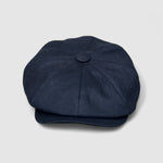 Bakerboy cap in black washed linen — Albert’s Nights, versatile spring/summer style, handmade by Mister Miller. front view.