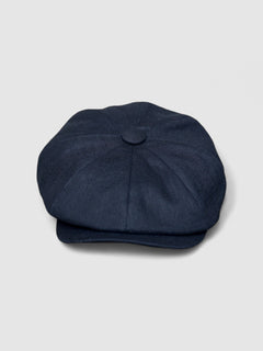 Bakerboy cap in black washed linen — Albert’s Nights, versatile spring/summer style, handmade by Mister Miller. front view.