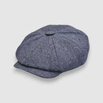 Blue wool Bakerboy cap — Albert’s Tides by Mister Miller, side view with signature back headband and curved peak
