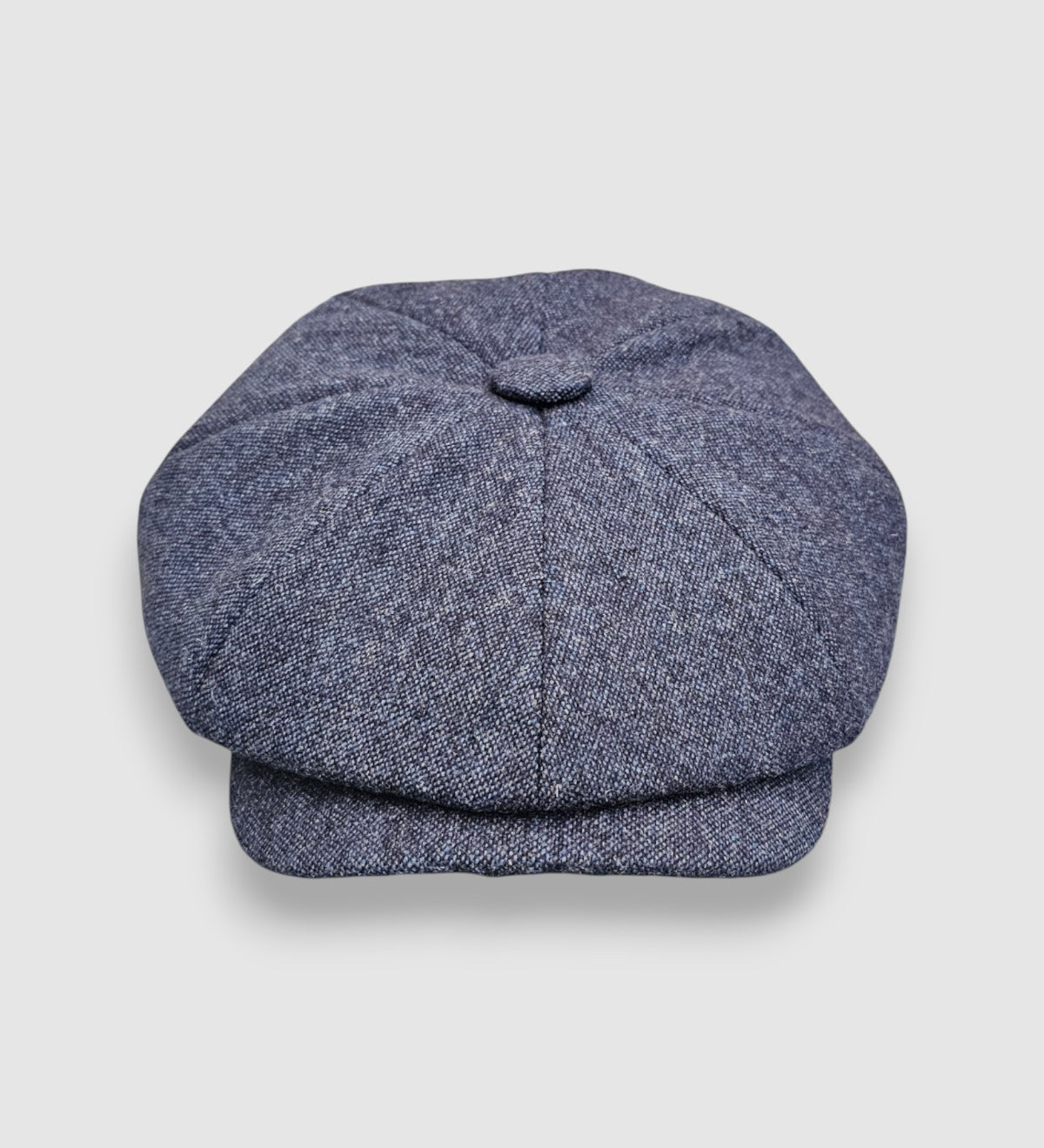 Blue wool Bakerboy cap — Albert’s Tides by Mister Miller, front view with signature back headband and curved peak