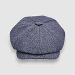 Blue wool Bakerboy cap — Albert’s Tides by Mister Miller, front view with signature back headband and curved peak