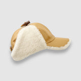 Bailey Shearling Driving Cap in Tan and Cream