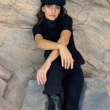 Jack's Knight Newsboy Cap in Black Merino Lambswool