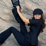 Jack's Knight Newsboy Cap in Black Merino Lambswool