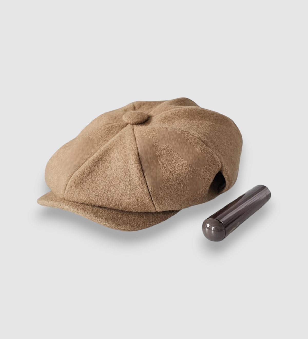 Beige camel hair Cigar Bakerboy cap — Albert’s Holy Smoke by Mister Miller, showing cigar compartment detail