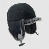 Driver's Reversible Shearling Trapper Hat in Black Sheepskin