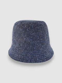 High-rise blue bucket hat in flecked Italian linen by Mister Miller