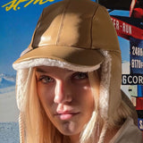 Bailey Shearling Driving Cap in Tan and Cream