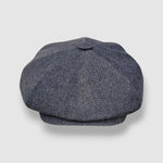 Oversized Bakerboy cap in blue denim — Finch’s Jeans by Mister Miller, front view