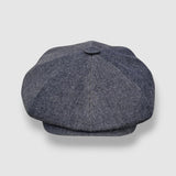 Oversized Bakerboy cap in blue denim — Finch’s Jeans by Mister Miller, front view