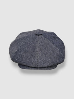 Oversized Bakerboy cap in blue denim — Finch’s Jeans by Mister Miller, front view