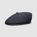 Oversized Bakerboy cap in blue denim — Finch’s Jeans by Mister Miller, profile view