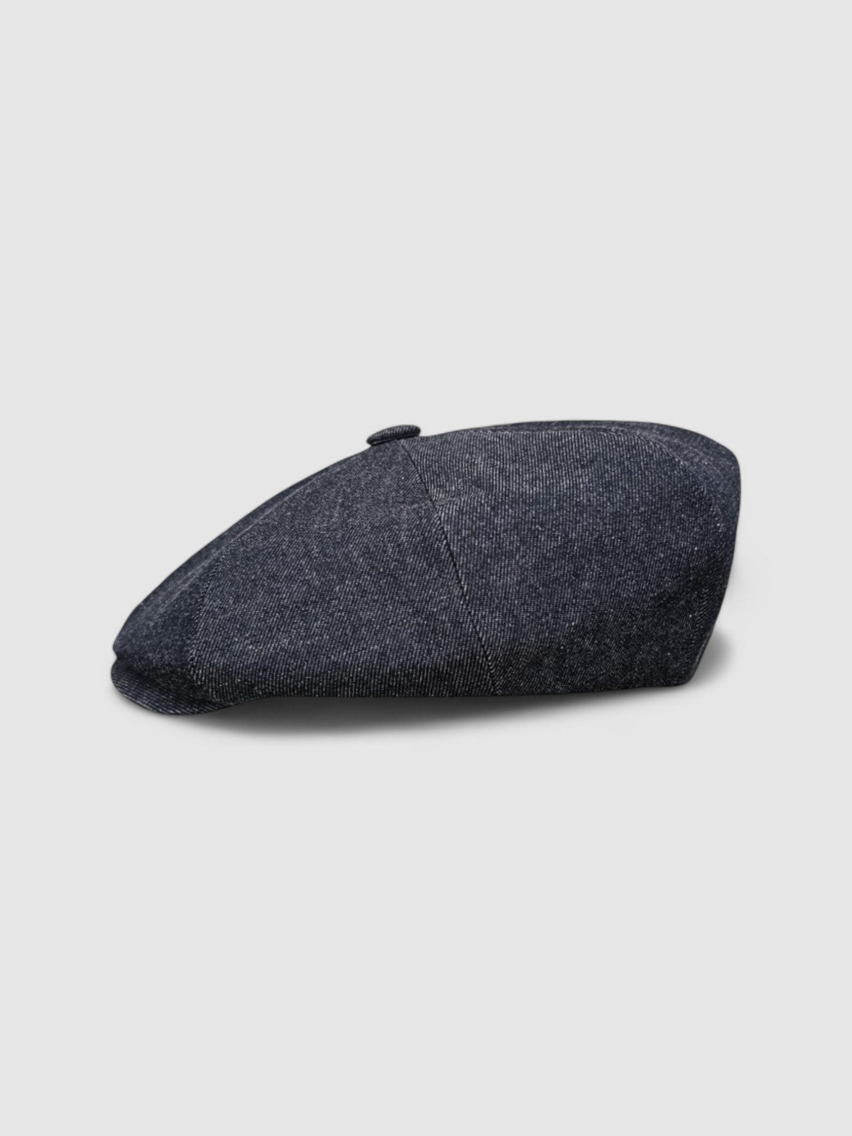 Oversized Bakerboy cap in blue denim — Finch’s Jeans by Mister Miller, profile view