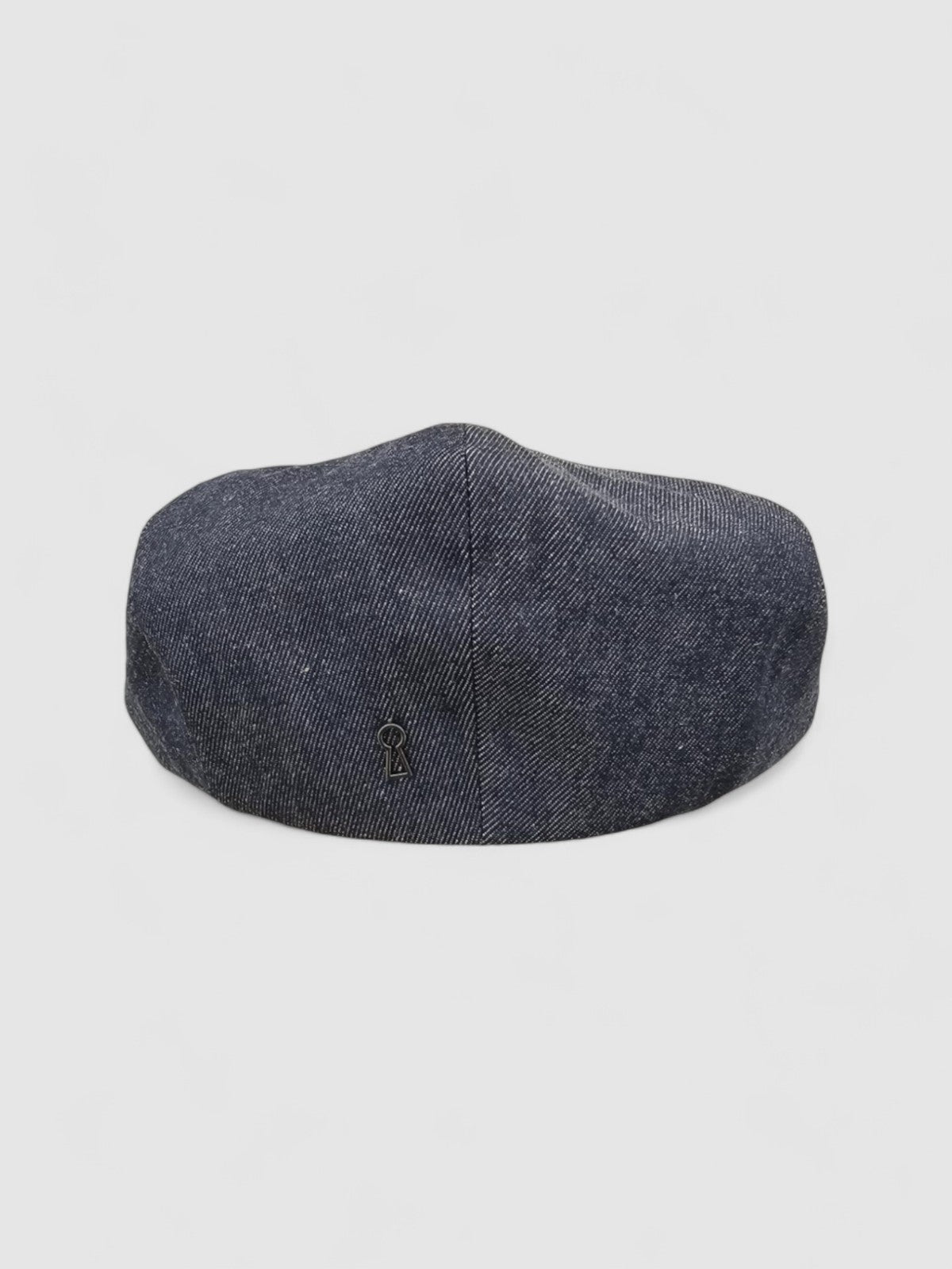 Oversized Bakerboy cap in blue denim — Finch’s Jeans by Mister Miller, rearview