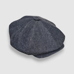 Oversized Bakerboy cap in blue denim — Finch’s Jeans by Mister Miller, side view