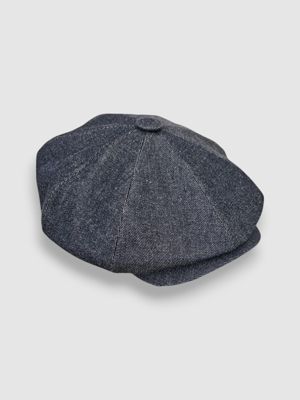 Oversized Bakerboy cap in blue denim — Finch’s Jeans by Mister Miller, side view