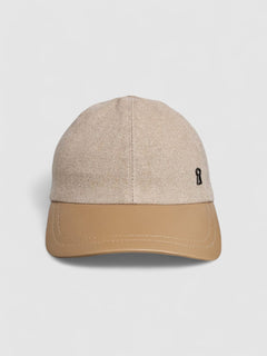 Frankie Says Baseball Cap in Camel Cashmere with Tan Leather Peak