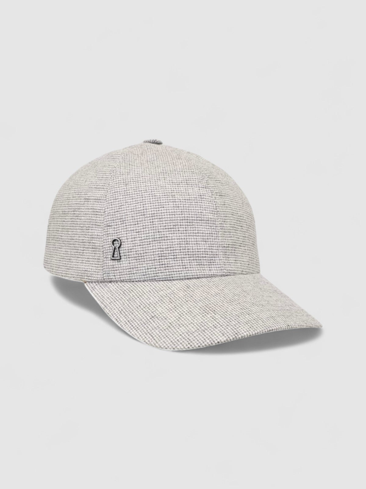 Grey textured baseball cap with adjustable fit, handmade by Mister Miller. side view