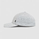 Grey textured baseball cap with adjustable fit, handmade by Mister Miller. profile view