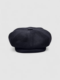 Oversized Bakerboy cap in black cashmere — Finch’s Ace by Mister Miller, front view