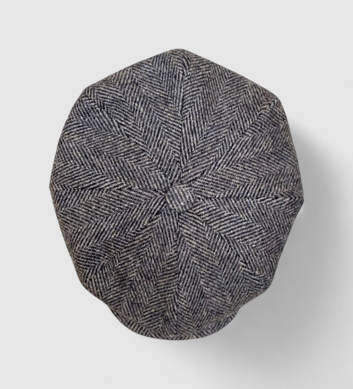 Oversized Bakerboy cap in grey Harris Tweed — Finch’s Gypsy by Mister Miller, above view