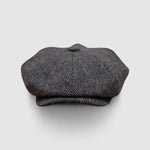 Oversized Bakerboy cap in grey Harris Tweed — Finch’s Gypsy by Mister Miller, front view
